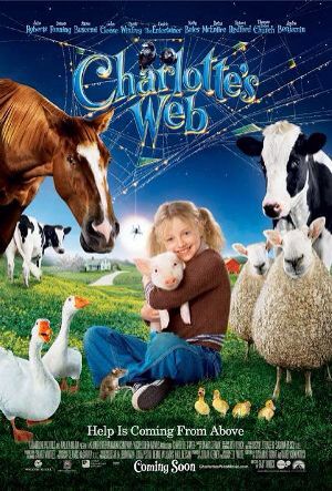 One spring, on a farm in Somerset County, Maine, Fern Arable (Dakota Fanning) finds her father about to kill the runt of a litter of newborn pigs. She successfully begs him to spare its life. He gives it to her, who names him Wilbur and raises him as her pet. To her regret, when he grows into an adult pig, she is forced to take him to the Zuckerman farm, where he is to be prepared as dinner in due time.  Charlotte A. Cavatica (Julia Roberts), a spider, lives in the space above Wilbur's Charlottes Web Movie, Charlotte’s Web, Web Movie, Cedric The Entertainer, Kids Novels, Charlotte's Web, Dakota Fanning, Family Movie Night, Movie Collection