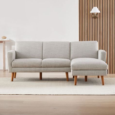 gray small couch with wooden legs West Elm Living Room, Small Sectional, Small Sectional Sofa, Small Couch, Cool Couches, Sectional Sofa With Chaise, Living Room Sofa Design, Modern Sofa Sectional, Modern Sectional