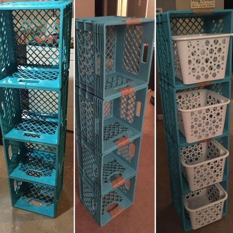 Milk Crates Diy, Milk Crate Furniture, Shop Barndominium, Crate Diy, Milk Crate, Astuces Diy, Crate Furniture, Bedroom Crafts, Diy Craft Room