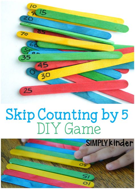 Skip Counting by 5 DIY Game. Fun math game for kindergarten! Counting By Fives Activity, First Grade Skip Counting Activities, Teaching Counting By Fives, Skip Counting Anchor Chart 2nd Grade, Skip Counting Games 2nd Grade, Skip Counting Games 1st, Teaching Skip Counting 2nd Grade, Skip Counting By 5, Skip Counting Activities