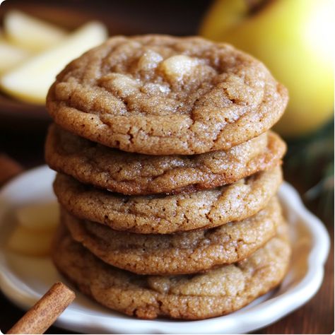 Apple Cider Cookies Recipe – Soft, Chewy, and Perfect for Fall Apple Cider Cheesecake Cookies, Soft Apple Cider Cookies, Apple Cider Snickerdoodles, Apple Butter Cookies Easy, Apple Cider Snickerdoodle Cookies, Apple Cider Dessert Recipes, Apple Cider Cookies Recipes, Apple Crumble Cookies, Apple Cider Recipes Desserts