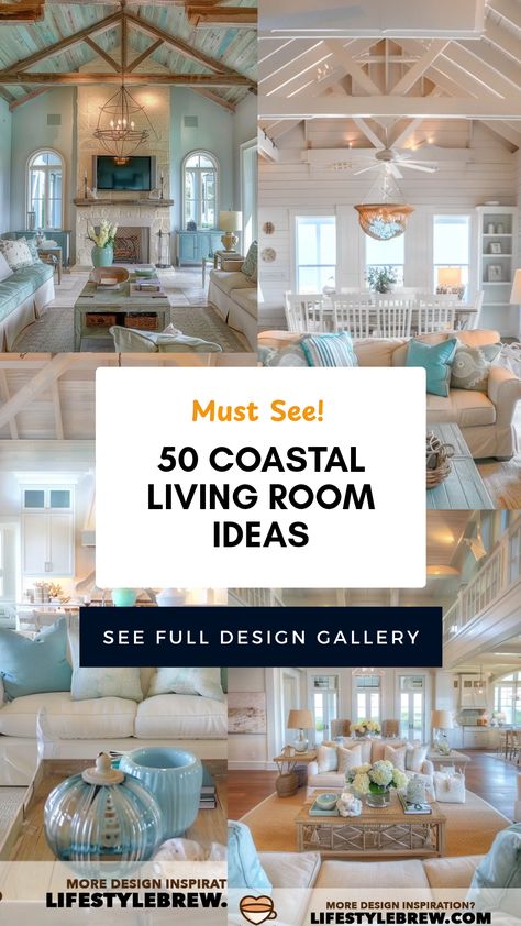 Discover 50 fantastic coastal living room ideas that capture the essence of beachside relaxation and style. Transform your space with these inspiring designs featuring nautical colors, natural textures, and breezy atmospheres. From ocean-themed décor to practical furnishings that enhance lightness, these tips are perfect for creating a serene retreat right in your home. Explore vibrant color palettes, sustainable materials, and coastal accessories to effortlessly elevate your living area to beach paradise. Make your living room a peaceful escape that feels like a vacation every day. Coastal Seating Area, Coastal Interiors Design Living Room, Classy Beach House Decor, Coastal Interior Design Ideas, Coastal Farmhouse Family Room, Coastal Home Decor Ideas, Modern Coastal Farmhouse Living Room, Nautical Living Rooms, California Coastal Interior Design