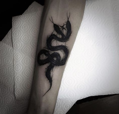 Hisssssss🖤🐍 📸 dexael.art #gothictattoos #snake #tattooinspo #snaketattoo #darktattoo Snake Coverup Tattoo, Grunge Snake Tattoo, Dark Snake Tattoo Design, Creepy Snake Tattoo, Cybersigilism Snake Tattoo, Snake Throat Tattoo, Goth Snake Tattoo, Evil Snake Tattoo, Snake Shoulder Tattoo Women