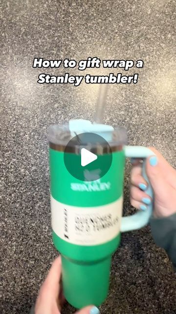 Nikki - Wrappin Queen on Instagram: "How to gift wrap a Stanley tumbler! #giftwrapping #giftwrappingideas #howtogiftwrap" How To Wrap A Stanley Cup, How To Wrap A Tumbler, Tumbler Gift Wrapping Ideas, Wrapping A Tumbler Gift, Stanley Stuffed Gift, Stanley Cup Christmas Gift Ideas, Stanley Gift Ideas, Stanley Cup Gift Ideas Filled, How To Engrave Stanley Tumbler