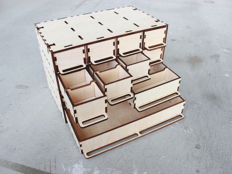 Box Free Vector Cnc Plans, Wooden Desk Organizer, Stackable Storage Bins, Laser Cnc, Cnc Projects, Woodworking Jigs, 3d Puzzles, Wooden Desk, Organiser Box