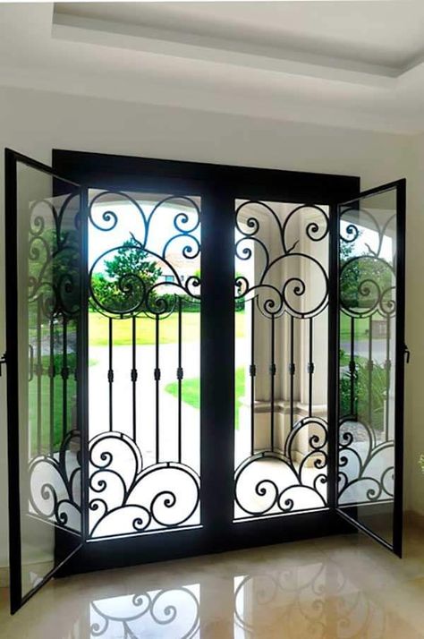 Wrought Iron Designs, Wrought Iron Front Door, Porte In Ferro, Iron Front Door, Iron Entry Doors, Iron Door Design, Iron Windows, Home Door Design, Window Grill Design