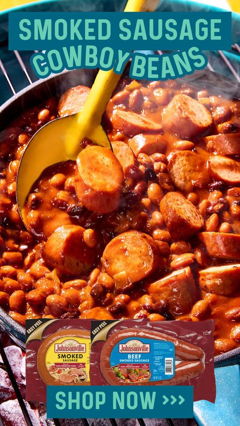 Round up the ingredients and get ready to unleash a wave of savory goodness. Our Cowboy Beans combine the bold flavors of Johnsonville Rope Sausage with a medley of hearty beans and spices, creating a dish that’s as satisfying as it is delicious. Smoked Sausage Cowboy Beans, Baked Beans Recipes, Rope Sausage, Cowboy Beans, Smoked Sausage Recipes, Sausage Dishes, Baked Bean Recipes, Pellet Grill Recipes, Summer Grilling Recipes