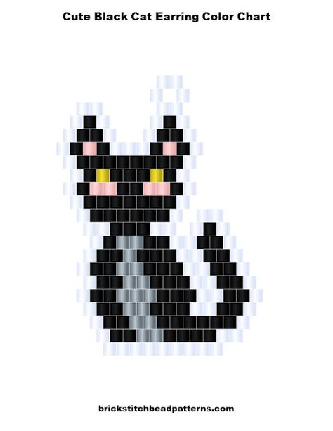 Over 600 FREE brick stitch beading patterns at Brick Stitch Bead Patterns Journal. Brick Stitch Beading, Stitch Beads, Cat Earring, Pony Bead Crafts, Black Cat Earrings, Seed Bead Pattern, Cute Black Cat, Halloween Beads, Beading Patterns Free