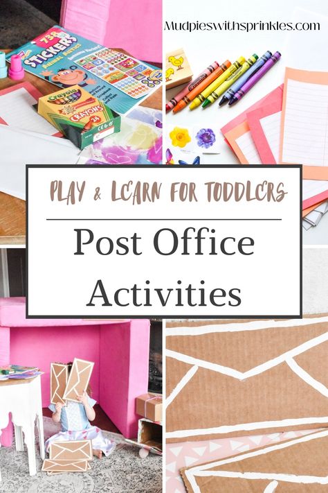 Classroom Post Office, Post Office Theme Preschool Activities, Post Office Crafts For Toddlers, Post Office Activities For Toddlers, Mail Crafts Preschool, Post Office Crafts For Preschool, Community Helpers Activities Toddlers, Post Office Preschool Activities, Post Office Activities Preschool