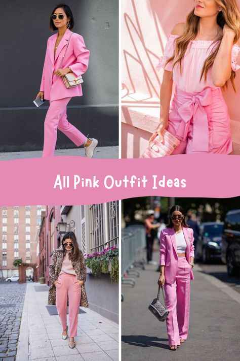 63 Powerful Pink Outfit Ideas Everyone Can Pull Off – ljanestyle.com Pink Chic Outfit Classy, Neon Pink Outfit Ideas, Pink Pantsuit For Fall Party, Pink Set For Night Out In Fall, Chic Pink Jumpsuits For Night Out, Summer Night Out Pink Bodysuit, Hot Pink And Black Business Outfit, All Pink Outfit Ideas, Full Pink Outfit