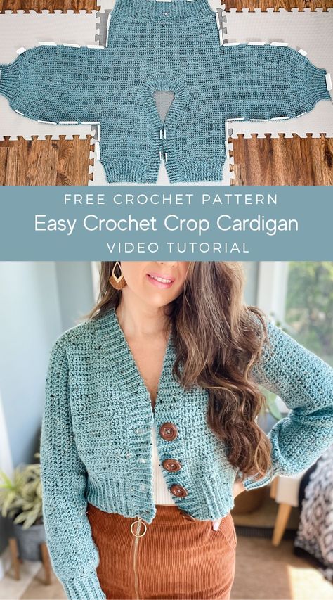 The Lakeside Crochet Cardigan free crochet pattern is an easy crochet crop cardigan pattern worked in one piece with a simple stitch pattern. The crochet cardigan can easily be modified to any length, and the pattern works up quickly with limited seaming. Customize the pattern to a longer length with pockets and belt/ Cardigans Crochet, Crochet Cardigan Free, Cardigan Au Crochet, Crochet Cardigan Pattern Free, Gilet Crochet, Crochet Sweater Pattern Free, Crochet Vest Pattern, Pola Amigurumi, Crop Cardigan