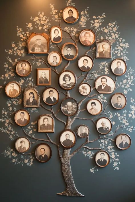 21 Photo Wall Arrangement Ideas To Display Family Pictures - Memorial Photo Collage Ideas, Family Tree Nursery Ideas, Family Pictures Frame, Family Tree Picture Wall Ideas, Family Tree Photo Ideas, 5x7 Photo Display Ideas, Family Tree Gallery Wall, 4x6 Photo Display Wall Ideas, Family Tree Photo Wall Ideas