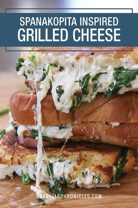 Brioche Bread Sandwich, Greek Pie, Protein Sandwich, Gourmet Sandwiches, Grilled Cheese Sandwiches, Brioche Bread, Fresh Spinach, Gooey Cheese, Creamy Cheese