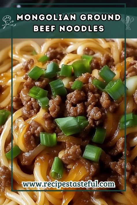 This Mongolian Ground Beef Noodles recipe features a savory blend of ground beef, garlic, and a rich sauce, tossed with linguine for a quick and delicious meal. Perfect for busy weeknights! Mongolian Recipes, Mongolian Ground Beef Noodles, Ground Beef Noodles, Mongolian Ground Beef, Beef Noodles, Noodles Recipe, Savory Sauce, Quick Weeknight Meals, Beef And Noodles