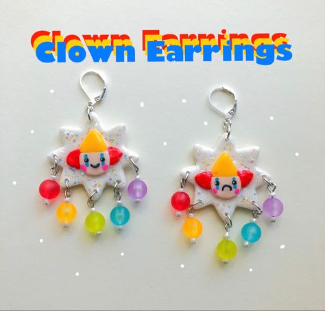 Clay Clown, Clown Earrings, Cute Clown, Earrings Resin, Funky Earrings, Cute Polymer Clay, Earrings Polymer Clay, Funky Jewelry, Diy Clay Crafts