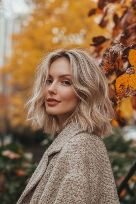 Prepare for the upcoming fall season by revamping your blonde hair with fresh color inspirations. Enhance your style with low lights to infuse depth and dimension into short or long haircuts. Explore the option of balayage for a seamless, natural highlight or experiment with dark roots for an edgy, effortless appearance. Curly or straight, these autumn shades promise to elevate your overall look and ensure you're staying fashionable this season. Blonde Hair Autumn 2024, Blond Fall Hair Color Short, Autumn Blonde Hair Short, Fall Hair Color For Blondes Balayage, Dark Blonde Hair With Highlights Straight, Autumn Highlights For Blonde Hair, Ashy Toned Blonde Hair, Light Blonde With Dimension, Cool Blonde Highlights Short Hair