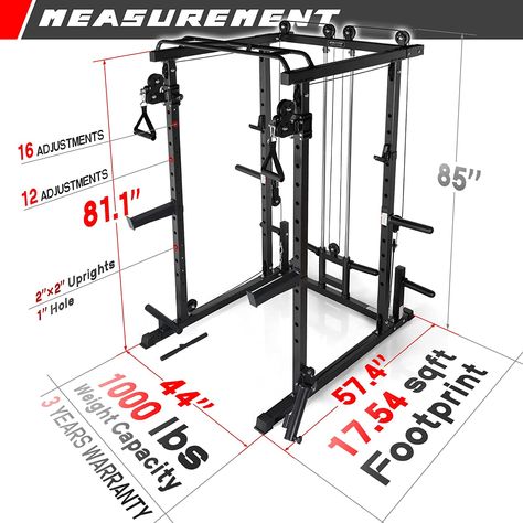 Power Cage with Optional LAT PullDown/Cable Crossover/Smith Machine System, 1000LB Squat Rack for Home & Garage Gym, with Weight Storage Rack and More Training Chest Fly Machine, Weight Bar Exercises, Cable Crossover Machine, Cable Crossover, Functional Trainer, Home Gym Machine, Barbell Weights, Lat Pulldown, Chest Fly