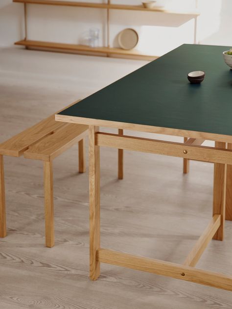 Rectangular Dining Table (Linoleum Tabletop) by Moebe – Really Well Made Linoleum Table, Apartment Dining Table, Recycled Table, Recycle Table, Copenhagen Furniture, Apartment Dining, Outdoor Side Tables, Hallway Kitchen, Stationery Storage