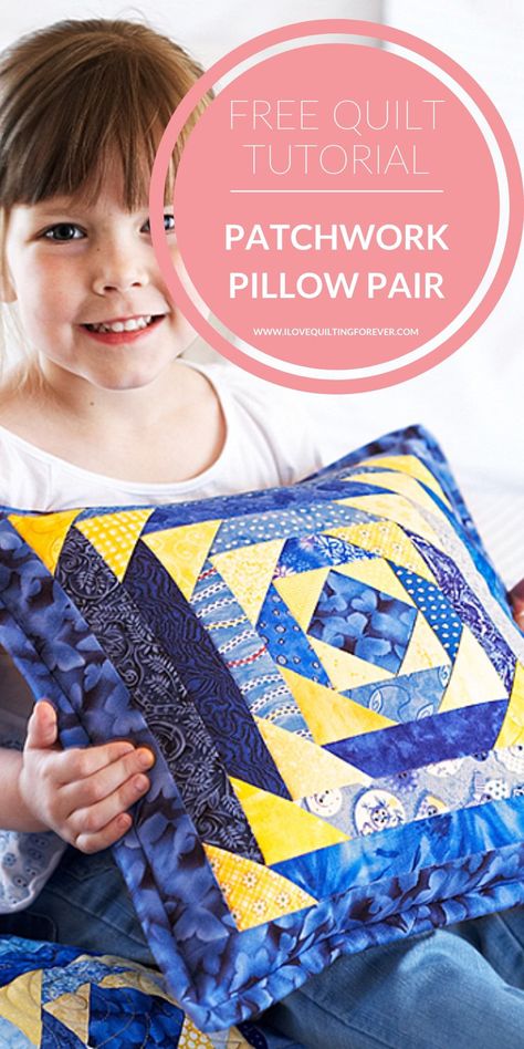 Free Quilt Pattern: Patchwork Pillow Pair Patchwork Cushions Ideas, Pillow Cover Patterns, All People Quilt, Quilted Pillow Cover, Free Quilt Tutorials, How To Quilt, Pillow Covers Pattern, Log Cabin Quilt Blocks, Flying Geese Quilt