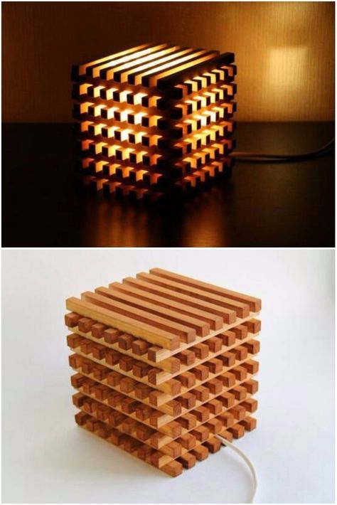 A stylish wooden cube lamp is made of natural wood by hand. It will serve as a decoration of your interior, and also help create a warm atmosphere. Wooden Bedside Lights, Wooden Table Diy, Wooden Bedside Lamps, Wooden Lamps Design, Light Cube, Wood Lamp Design, Cube Lamps, Diy Lampe, Rope Decor