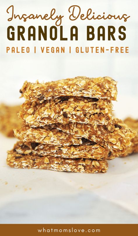 Clean Granola Bars, Dairy Free Granola Bars, Chocolate Chip Granola Bar Recipe, Paleo Granola Bars, Chewy Chocolate Chip Granola Bars, Nut Free Granola Bars, Granola Bar Recipe Healthy, Gluten Free Granola Bars, Soft Granola