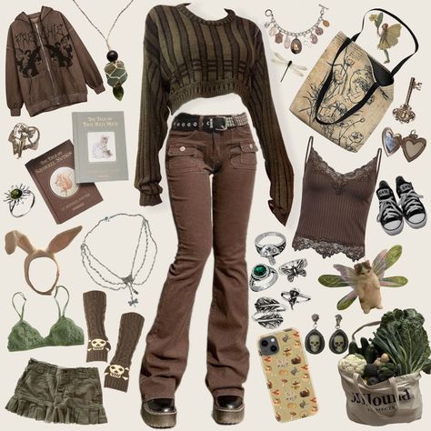 made this when i sold the sweater on depop, inspo for a grunge fairycore earth toned fit 🧚🏻‍♂️ Earth Tones Outfits Aesthetic, Fairy Aesthetic Clothes Grunge, Earth Tone Sweaters, Earthy Tone Outfits Aesthetic, Fall Fairycore Outfits, Earth Grunge Aesthetic, Earthy Y2k Outfits, Earth Grunge Outfits, Earth Aesthetic Outfit