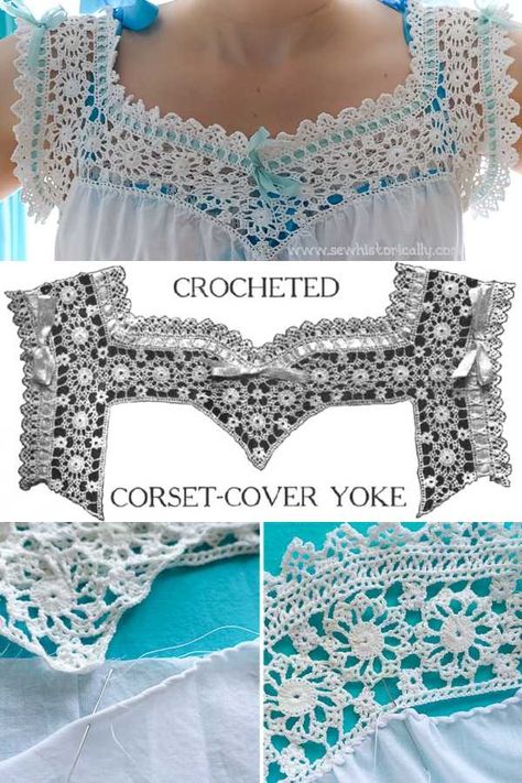 Edwardian Camisole With DIY Crochet Lace Yoke - Sew Historically Vintage Crochet Yoke Pattern, Crocheted Yoke Pattern, Crochet Yoke Diagram, Thread Crochet Patterns Free Vintage Knit Crochet Pattern Shop, Edwardian Crochet Pattern, Vintage Lace Crochet Patterns, Crochet Modesty Panel Free Pattern, Vintage Crochet Lace Patterns Free, Crochet Insertion Lace