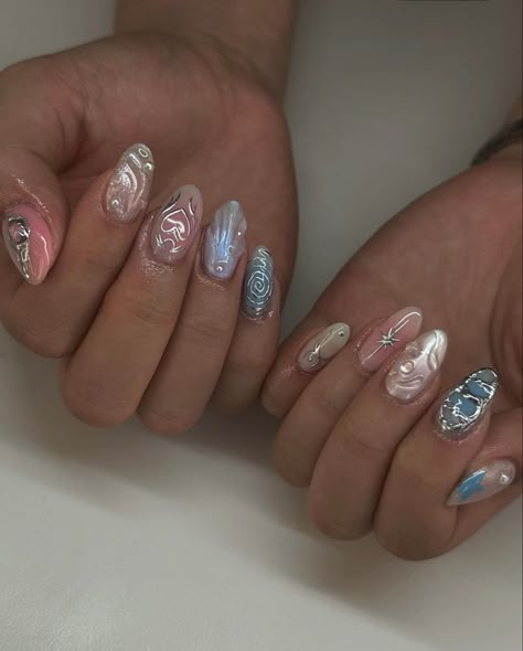 Kirsten Titus Nails, Japanese Nail Art Short Nails, Krystal Oh Nails, Opal Nail Designs, Ora Nails, Jelly Nails Designs, Jellyfish Nails, Korean Gel Nails, Opal Nails