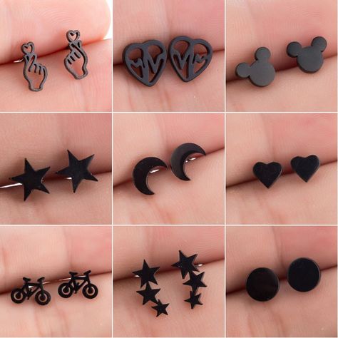 Cheap Stud Earrings, Buy Directly from China Suppliers:SMJEL Stainless Steel Earrings Mickey Women Men Hip hop Black Star Moon Stud Earring Fashion Jewelry Best Gift for Friend Girl Enjoy ✓Free Shipping Worldwide! ✓Limited Time Sale ✓Easy Return. Gift For Friend Girl, قلادات متدلية, Pretty Jewelry Necklaces, Earring Fashion, Moon Studs, Stud Style, Girly Accessories, Cool Gifts For Women, Earrings Geometric