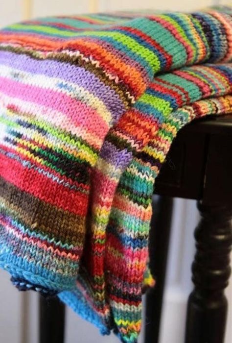 Scrap Blanket Knitting, Colorful Knit Blanket, Knit Lap Blanket, Scrap Yarn Blanket, Easy Knit Blanket, Colorful Blanket, Stash Buster, Knitted Blanket, Knitted Afghans