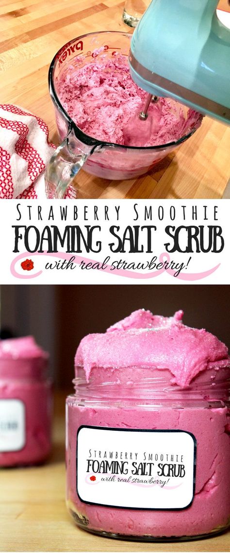 This strawberry smoothie foaming salt scrub recipe is rich in polyphenols & Vitamin C and has skin soothing & toning properties. It's also made with real strawberry fruit powder! Breakfast Strawberry, Salt Scrub Recipe, Natural Beauty Routine, Fruit Powder, Săpunuri Handmade, Natural Body Scrub, Body Scrub Recipe, Strawberry Powder, Sugar Scrub Recipe