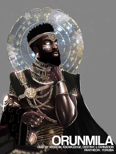 ArtStation - Orunmila God of Wisdom, Christopher Pompey Art Black Love, Yoruba Orishas, Orishas Yoruba, God Of Wisdom, Afrofuturism Art, African Mythology, African Goddess, Black God, African Spirituality