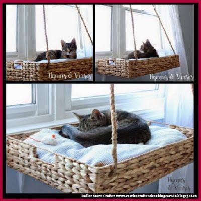 Dollar Store Crafter: DIY Hanging Window Basket Cat Perch Window Baskets, Katt Diy, Diy Chat, Katt Grejer, Kat Diy, Chat Diy, Cat Window Perch, Diy Cat Tree, Cat House Diy