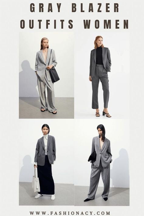 Gray Blazer Outfits For Women Gray Blazer Outfits For Women, Gray Blazer Outfit Women Business Attire, Gray Blazer Outfit, Gray Blazer Outfit Women, Blazer Outfits Women, Grey Blazer Outfit, Dark Gray Suit, Woman Suit, Business Attire Women