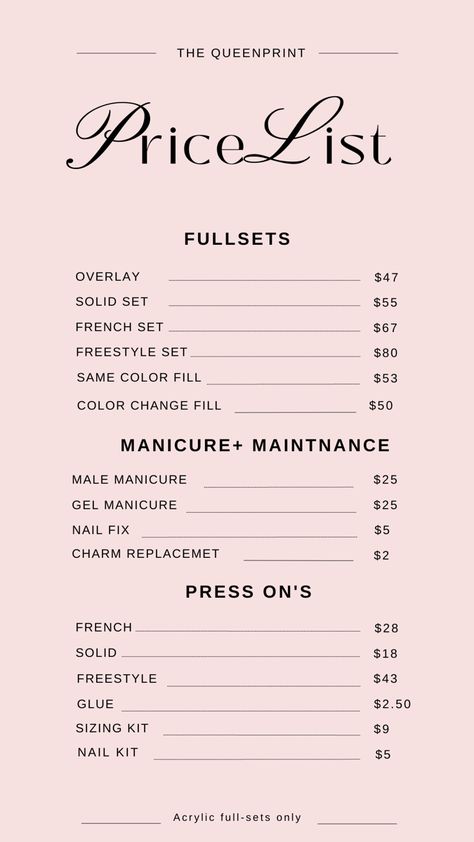 Nail Tech Advertising Ideas, Nail Tech Prices Guide, Nail Booking Policy, Nail Tech Templates, Nail Tech Notes, Nail Tech Price List Template, Beginner Lash Tech Price List, Nail Tech Appointment Policy, Store Names Ideas