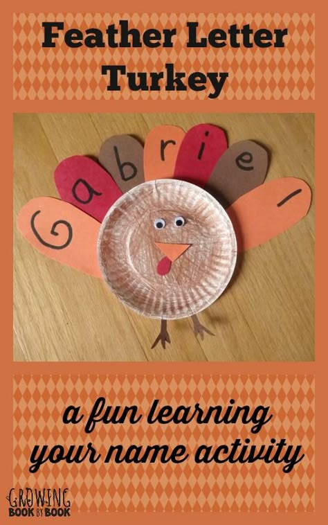 Name activities that are playful and reepetitive help to build the most meaningful word in a child's life. This fun name activity has a holiday twist. Prek Thanksgiving, Preschool November, November Preschool, Fall Kids Crafts, Preschool Thanksgiving, Thanksgiving School, November Activities, November Crafts, November Thanksgiving