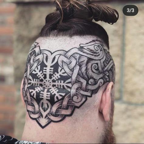 Viking Neck Tattoo For Guys, Nordic Head Tattoo Men, Nordic Neck Tattoo, Viking Head Tattoo Design, Norse Neck Tattoo, Viking Head Tattoos For Men, Nordic Head Tattoo, Head Tattoo Men Viking, Viking Neck Tattoo