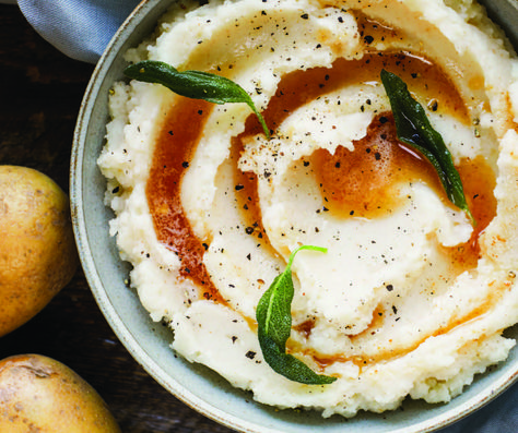 Soup And Sides, Brown Butter Mashed Potatoes, Classic Mashed Potatoes Recipe, Fried Sage, Butter Mashed Potatoes, Classic Mashed Potatoes, Main Salad, Butter Potatoes, Buttered Vegetables