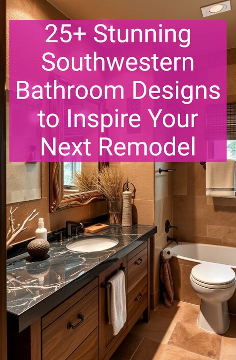 25+ Stunning Southwestern Bathroom Designs to Inspire Your Next Remodel Southwest Bathroom Decor, Southwestern Bathroom Decor, Spanish Revival Bathroom, Mexican Style Bathroom, Southwest Bathroom, Southwestern Bathroom, Desert Inspired Decor, Mexican Bathroom, Modern Fixtures