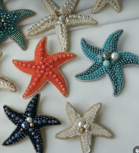 Starfish Bead Embroidery, Beaded Starfish, Seed Bead Jewelry Patterns, Hand Beaded Embroidery, Stella Marina, Diy Bead Embroidery, Bead Sewing, Bead Embroidery Patterns, Punch Needle Embroidery