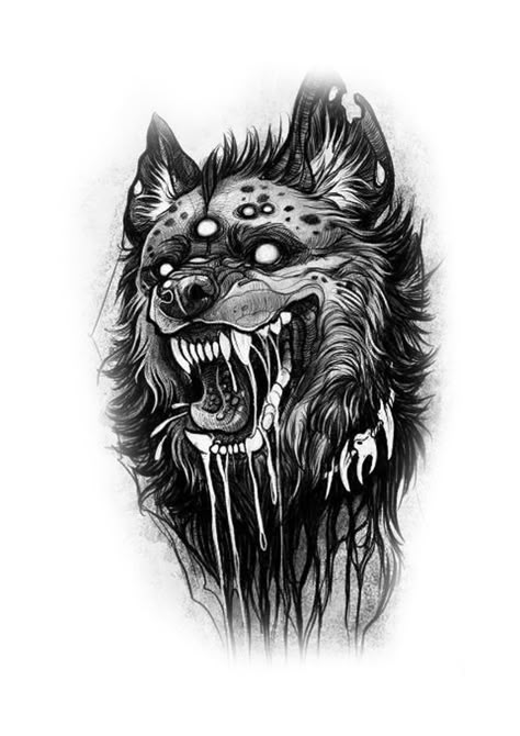 Hyena Tattoo, Tatoo Dog, Tier Tattoo, Neotraditional Tattoo, Demon Tattoo, Wolf Tattoo Design, Creepy Tattoos, Tattoo Stencil Outline, Dark Art Tattoo