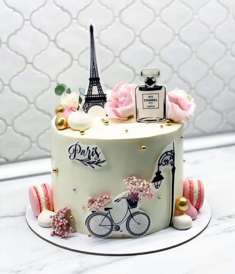 Paris Cake Ideas, Paris Theme Cake, Paris Birthday Cake, Parisian Cake, Paris Birthday Cakes, Bolo Paris, Birthday Cake For Women Simple, Paris Themed Cakes, Paris Cake