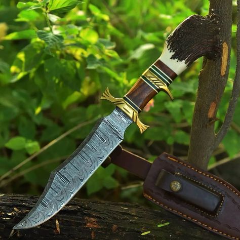 Hand Forged Damascus Steel Hunting Bowie Knife #hunting #bowie #knives #damascus #handmade Black Knives, Bowie Knife, Damascus Steel, Damascus, Hand Forged, Hunting, Vogue, Quick Saves, Black