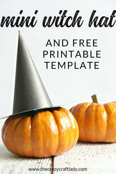 Make a paper mini witch hat - perfect for mini pumpkins and Halloween decor. Download the free printable template to make your own paper witch hat. Witch Hat Template, Paper Witch Hat, Mini Witch Hat, Make Your Own Paper, Creative Pumpkin Carving, Hat Template, Witch Diy, Halloween Witch Hat, Paper Hat