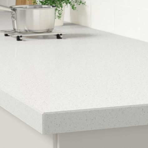 KASKER Custom made worktop, white mineral effect/quartz, 1 m²x4.0 cm - IKEA Ikea Worktop, Kitchen Workspace, Acrylic Kitchen, Stone Benchtop, Quartz Worktops, Ikea Desk, Ikea Store, Beige Stone, Stone Bench