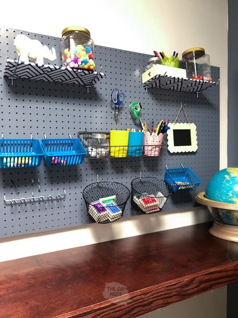 How To Mount Pegboard On Wall, Peg Board Bedroom Ideas, Pegboard Shelving, Peg Board Ideas Classroom, Creative Pegboard Ideas, Painted Pegboard Ideas Inspiration, Pegboard Organization Bedroom, Pegboard Wall Ideas Bedroom, Peg Board Diy