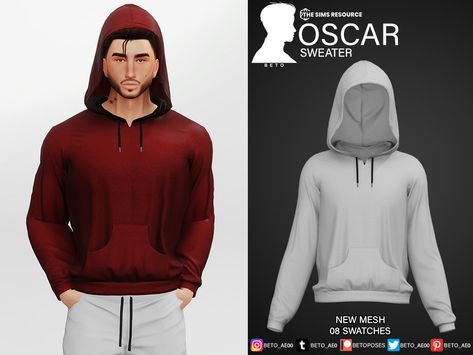 The Sims Resource - Oscar (Sweater) Sims 4 Male Hoodie, Male Hoodie, Sims 4 Men Clothing, Sims 4 Male Clothes, Sims 4 Challenges, Sims4 Clothes, Los Sims, Sims4 Cc, Cc Sims