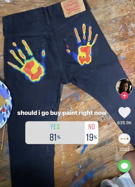 Thermal Hand Print Painting, Hand Painted Jeans Aesthetic, Pink Heat Painted Pants, Thermal Hand Painting Jeans, Pocket Painting Jean Aesthetic, Jean Painting, Painted Clothes Diy, Clothes Diy, Painted Clothes