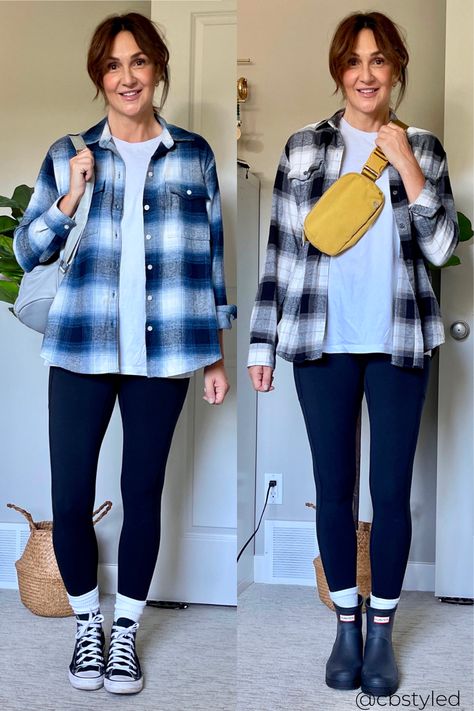 Leggings And Rain Boots Outfit, Outfits With Rain Boots Short, Hunter Short Rain Boots Outfit, Short Rainboots Outfit, Flannel And Leggings Outfit, Short Rain Boots Outfit, Boot Leggings Outfit, Rain Boots Outfit Fall, Flannel Outfit Women