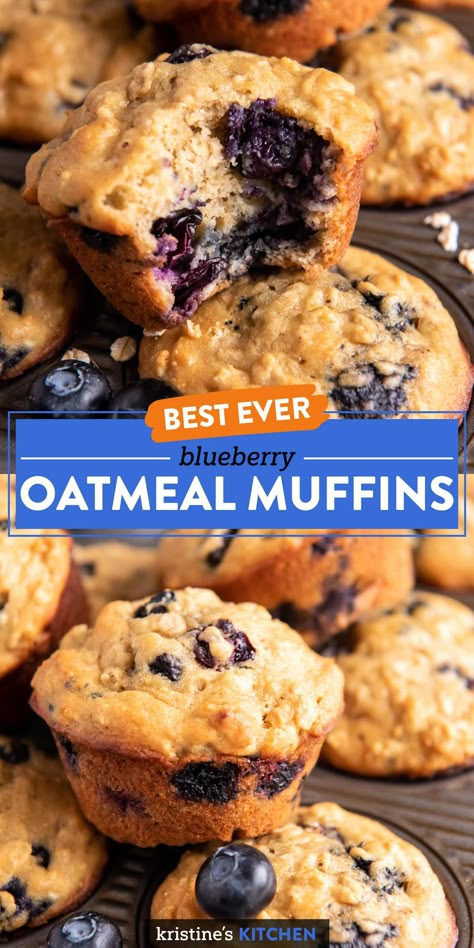 Blueberry Oatmeal Muffins Easy, Oat Muffins Healthy, Oatmeal Blueberry Muffins Healthy, Whole Wheat Blueberry Muffins, Easy Muffin Recipe, Blueberry Oat Muffins, Oatmeal Muffins Healthy, Oatmeal Muffin Recipes, Blueberry Oatmeal Muffins